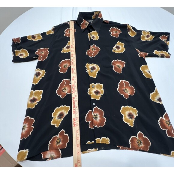 Riscatto Men Large Black w/ Leaves Made in Italy Rayon Short Sleeve Shirt - Picture 6 of 6